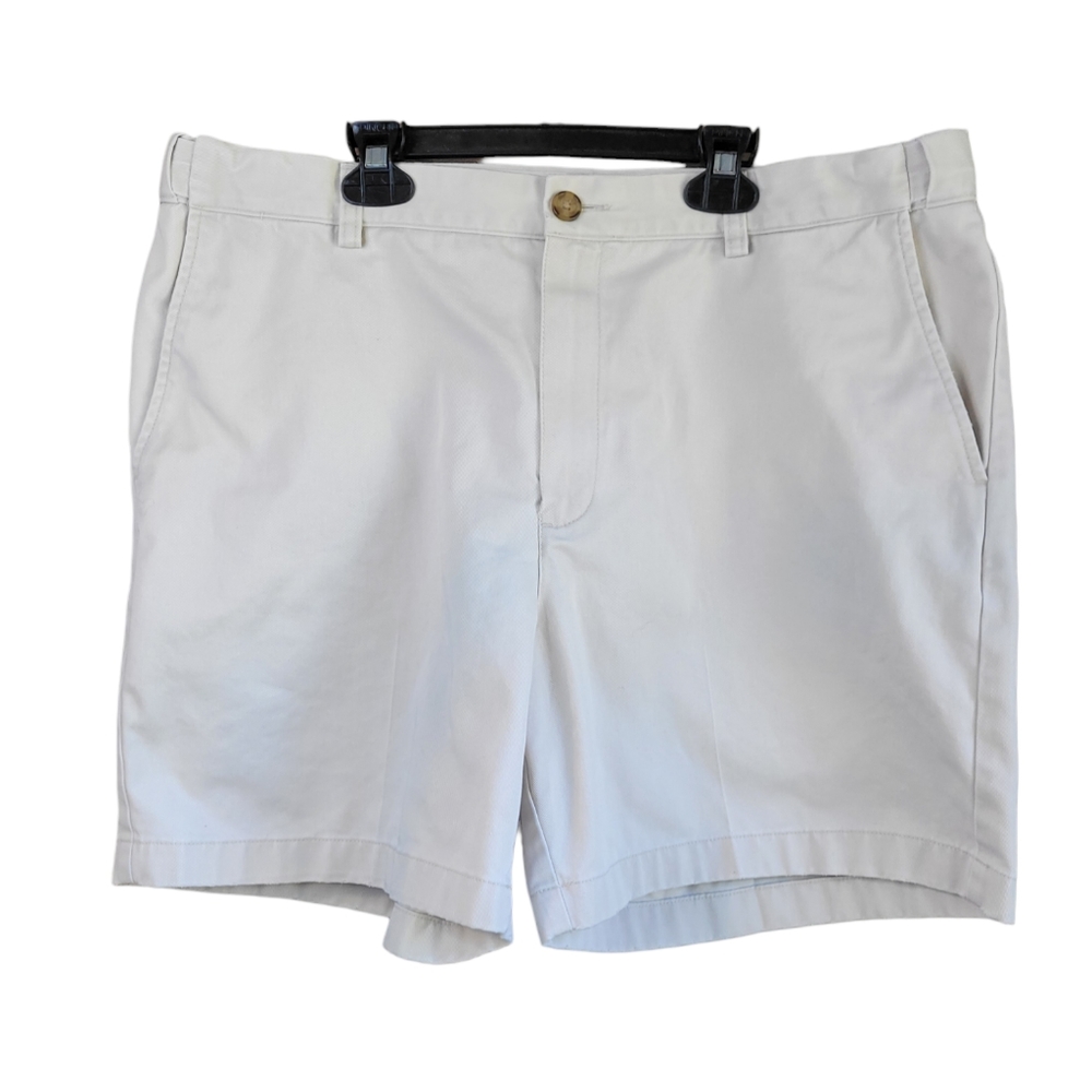 LL BEAN Mens Sz 36 Khaki Cream 100% Cotton Outdoor Flat Front Shorts Chino Golf